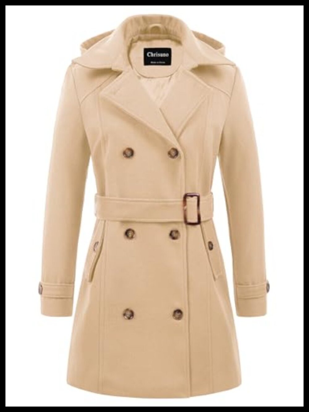 Women's Double Breasted Hooded Long Winter Pea Coat Trench Coat
